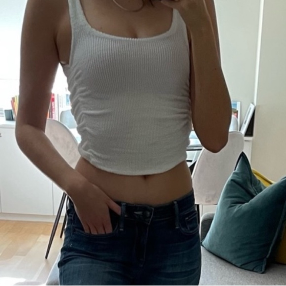 White Scrunched Tank Top Crop Top